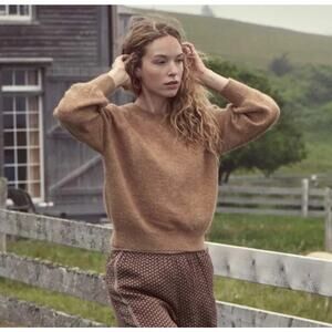 Doen Marsena Alpaca Wool Raglan Knit Lightweight Sweater Pullover Hazelnut